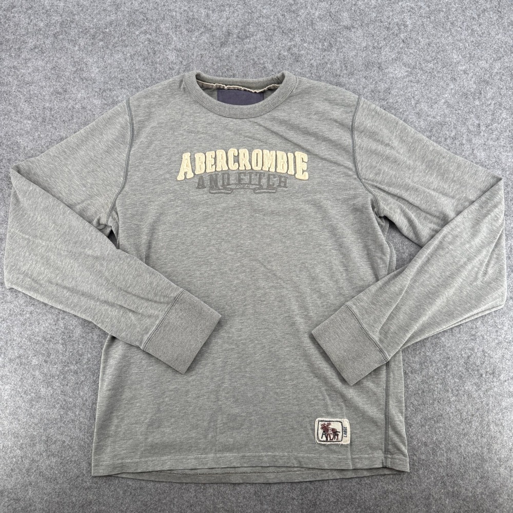 Y2K Abercrombie & Fitch Long Sleeve Shirt Mens Large Gray Applique Logo EUC